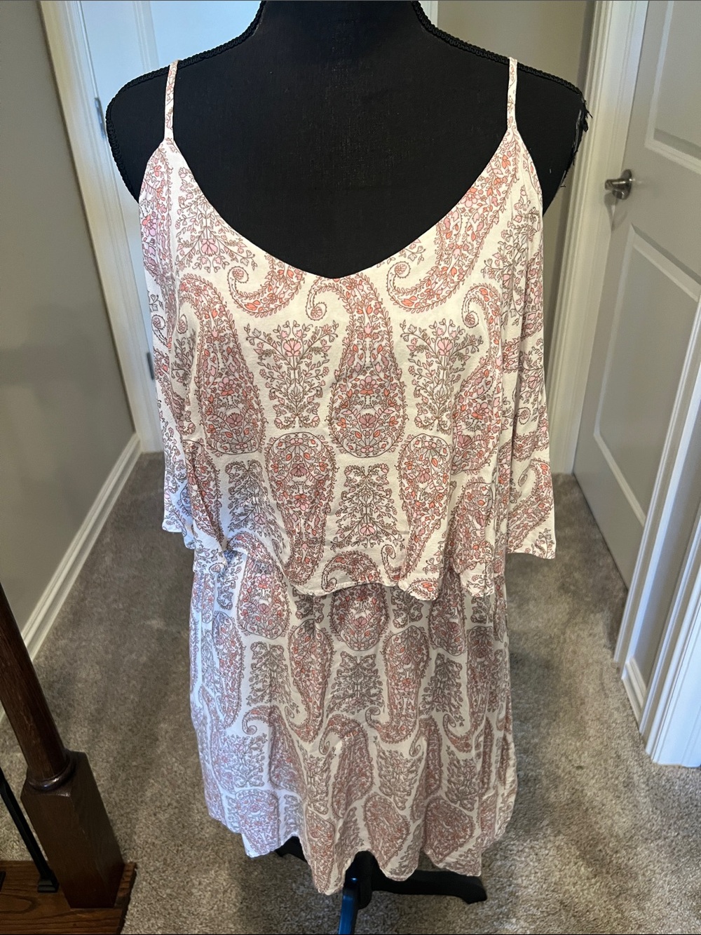 Old Navy White Mini Dress with Pink Paisley Print